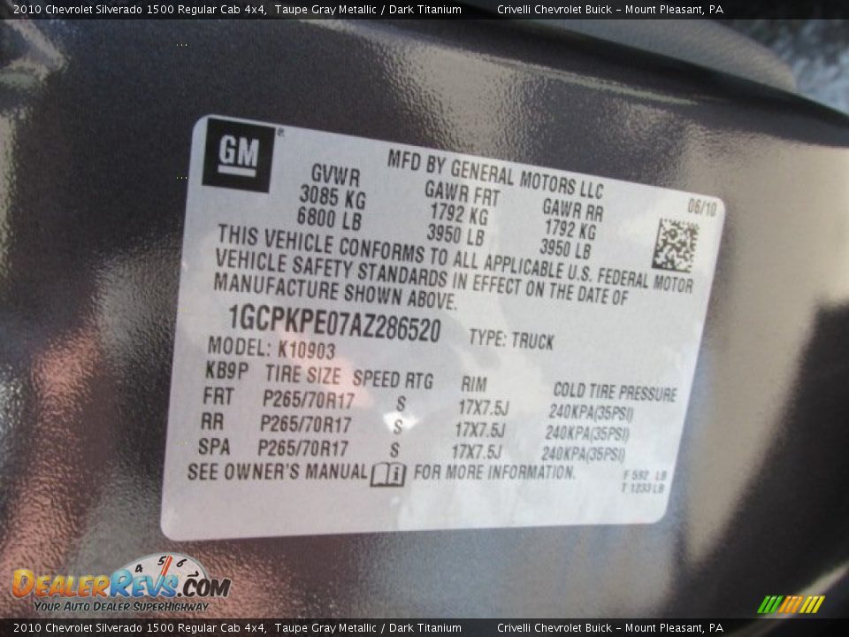 2010 Chevrolet Silverado 1500 Regular Cab 4x4 Taupe Gray Metallic / Dark Titanium Photo #28