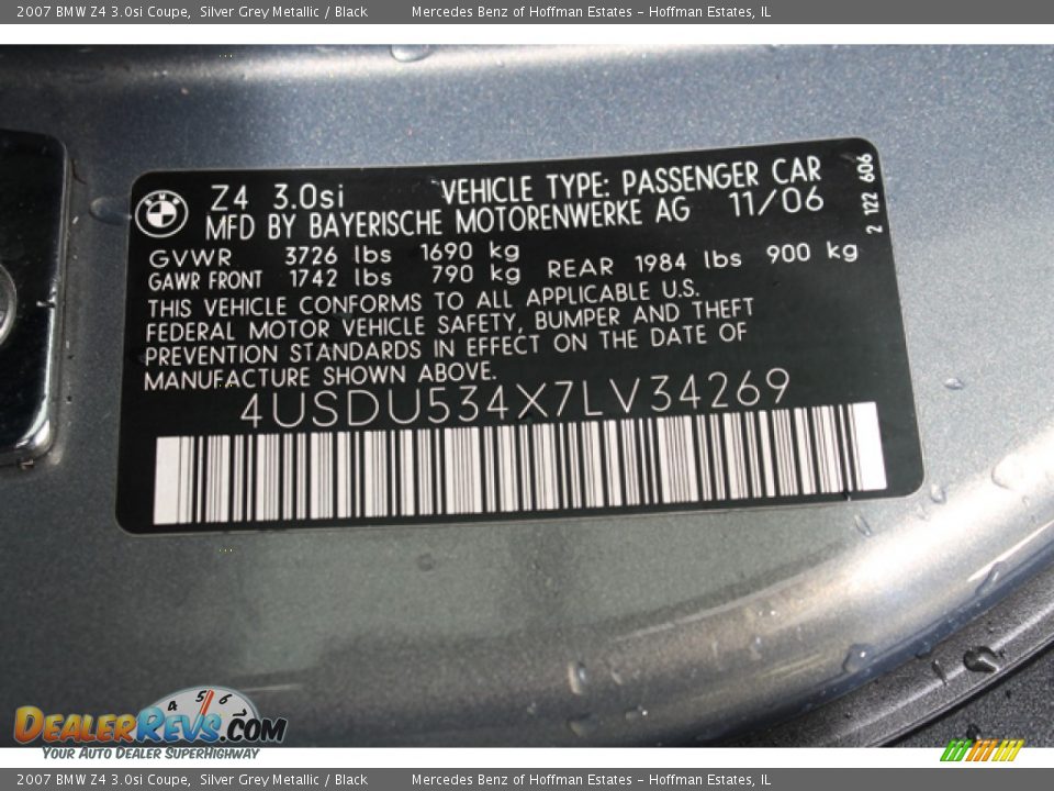 Info Tag of 2007 BMW Z4 3.0si Coupe Photo #27