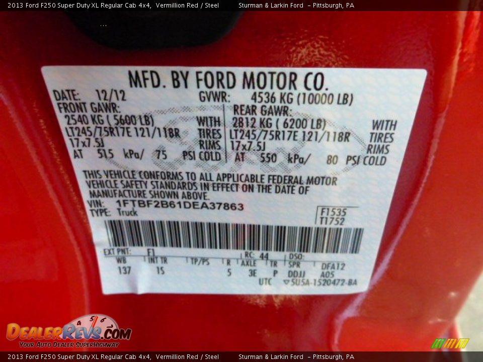2013 Ford F250 Super Duty XL Regular Cab 4x4 Vermillion Red / Steel Photo #14