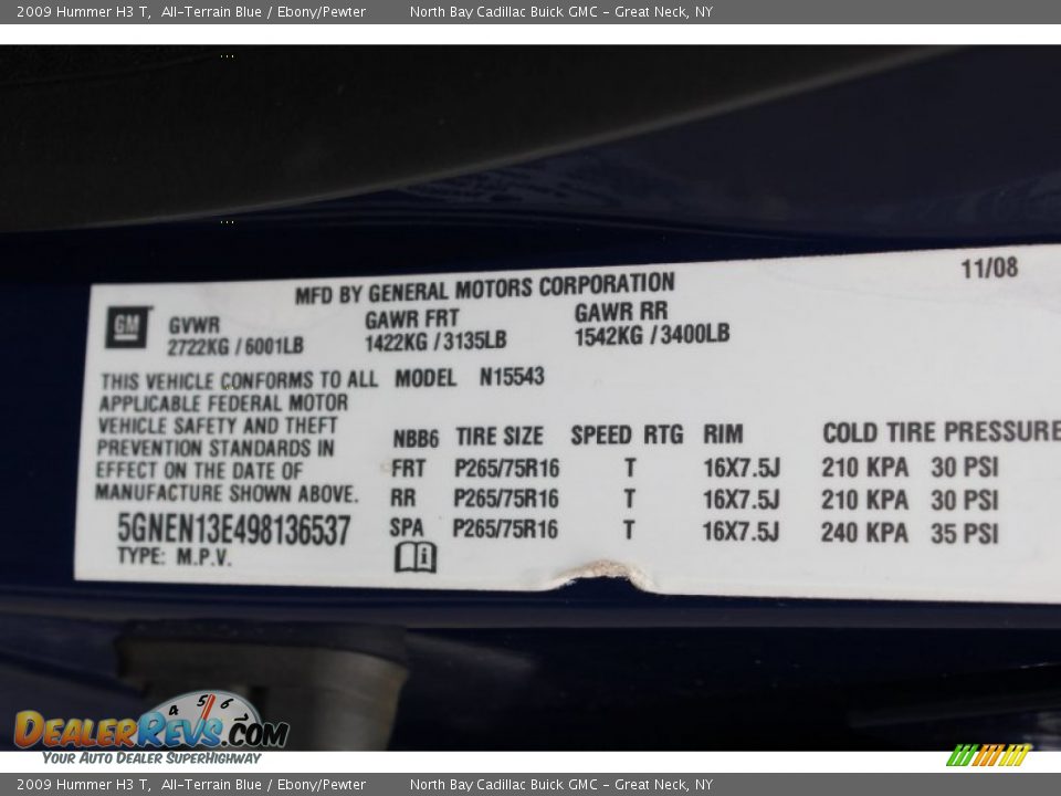 Info Tag of 2009 Hummer H3 T Photo #25