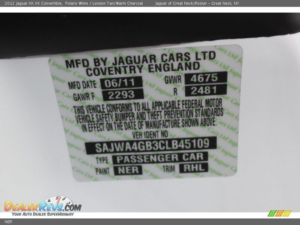 Jaguar Color Code NER Polaris White