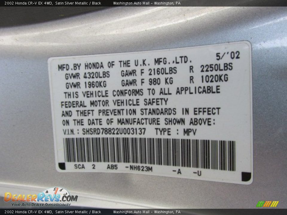 2002 Honda CR-V EX 4WD Satin Silver Metallic / Black Photo #19