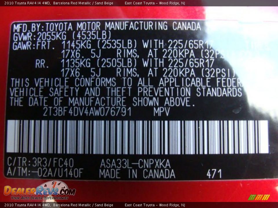 2010 Toyota RAV4 I4 4WD Barcelona Red Metallic / Sand Beige Photo #15