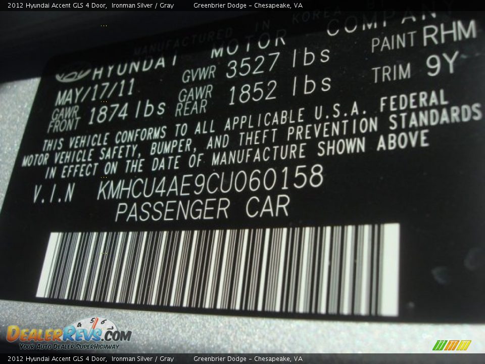 2012 Hyundai Accent GLS 4 Door Ironman Silver / Gray Photo #29