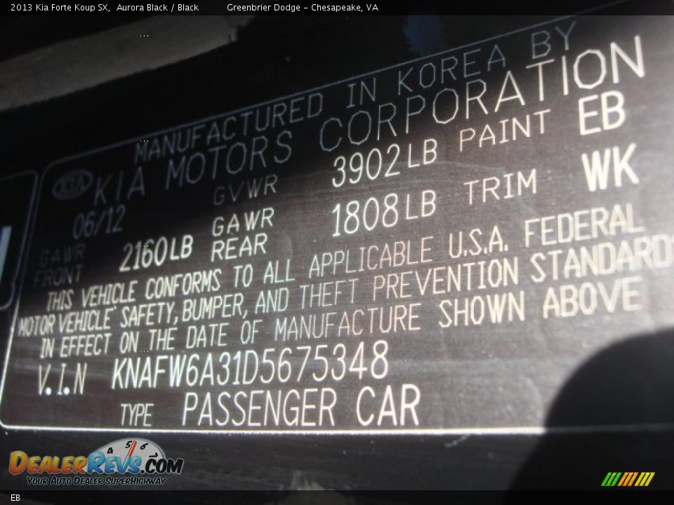 Kia Color Code EB Aurora Black