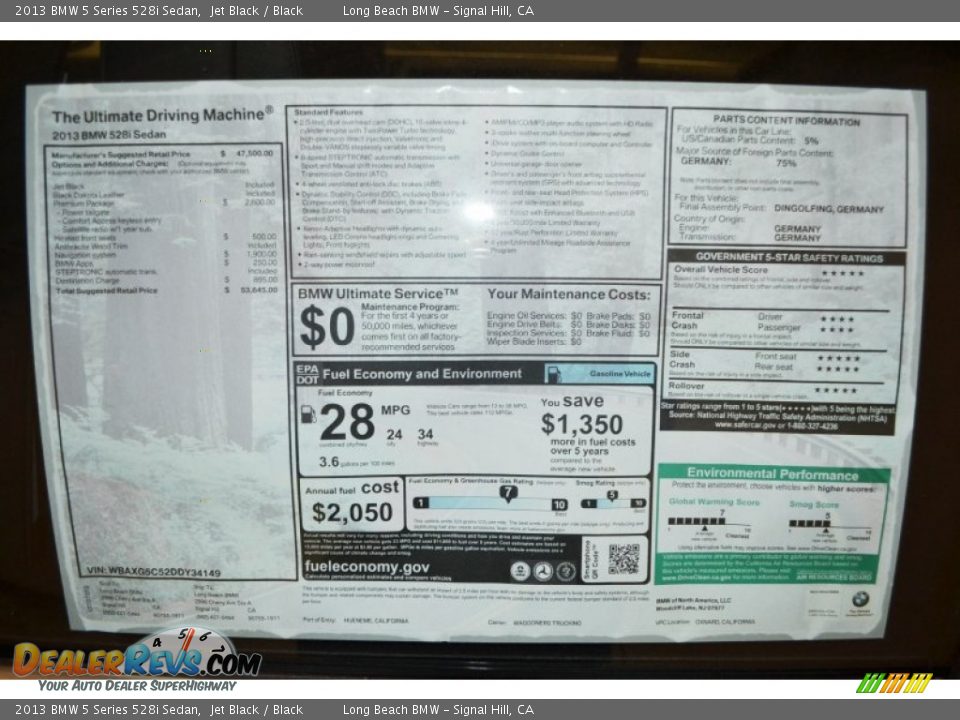 2013 BMW 5 Series 528i Sedan Jet Black / Black Photo #5