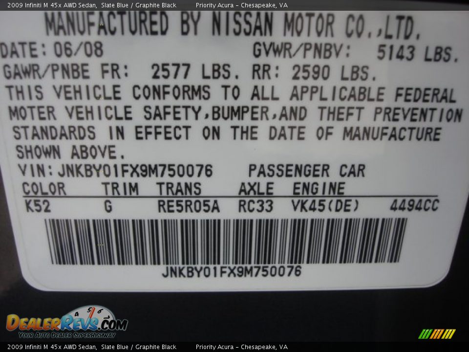 2009 Infiniti M 45x AWD Sedan Slate Blue / Graphite Black Photo #36