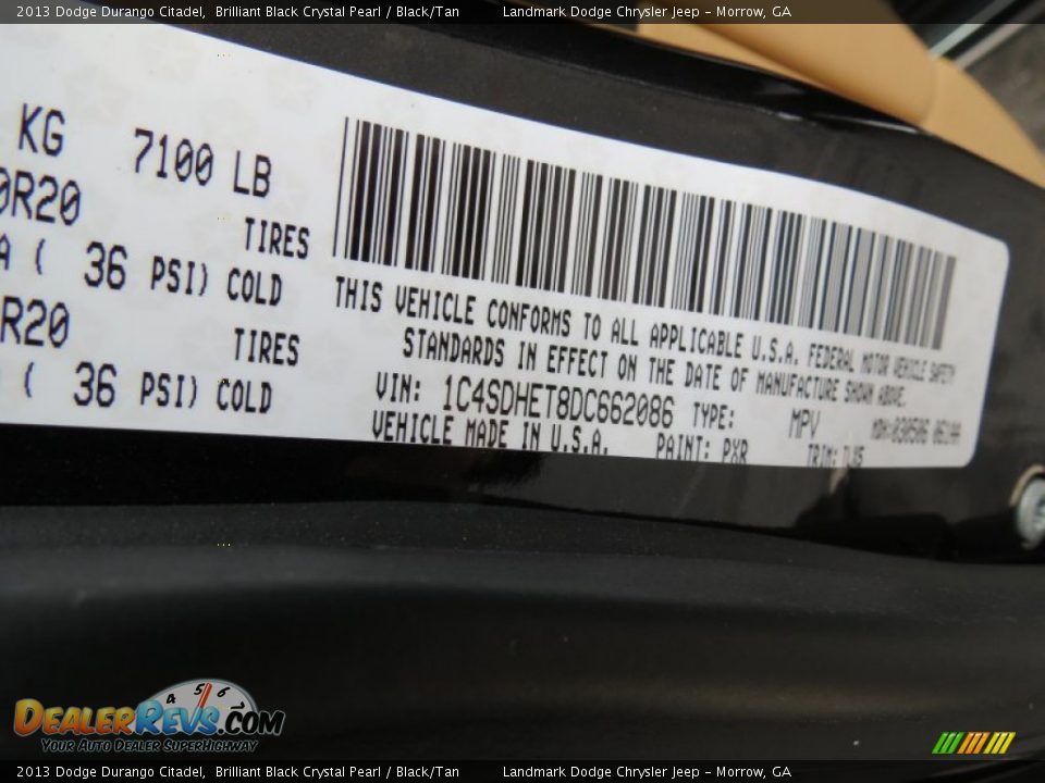 2013 Dodge Durango Citadel Brilliant Black Crystal Pearl / Black/Tan Photo #12