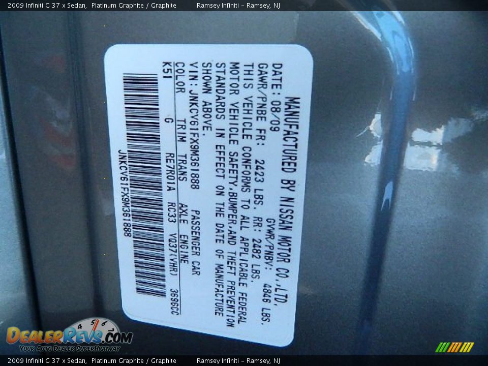 2009 Infiniti G 37 x Sedan Platinum Graphite / Graphite Photo #23