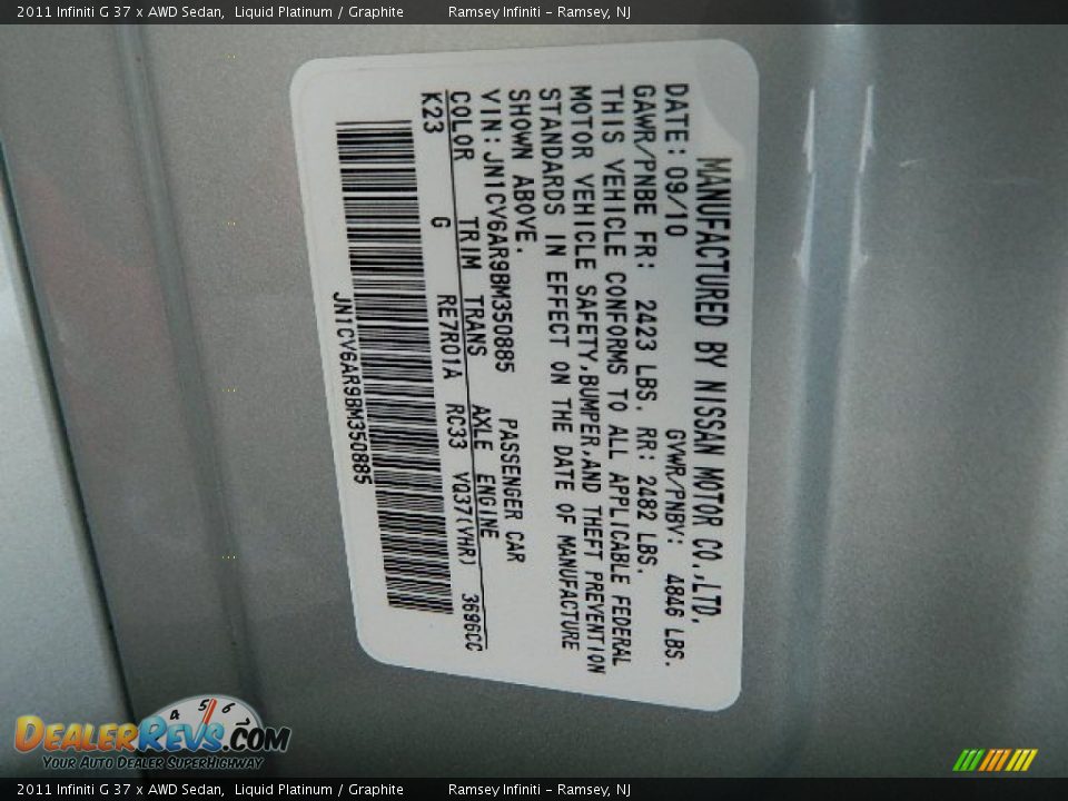 2011 Infiniti G 37 x AWD Sedan Liquid Platinum / Graphite Photo #23
