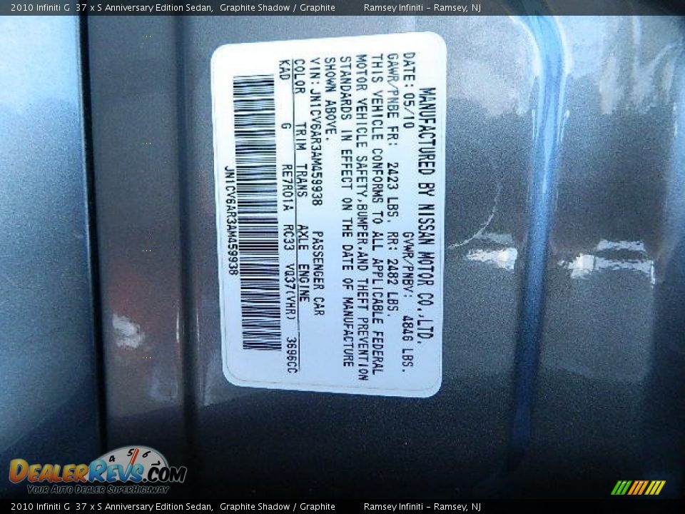 2010 Infiniti G  37 x S Anniversary Edition Sedan Graphite Shadow / Graphite Photo #24