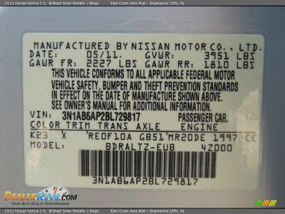 2011 Nissan Sentra 2.0 Brilliant Silver Metallic / Beige Photo #16