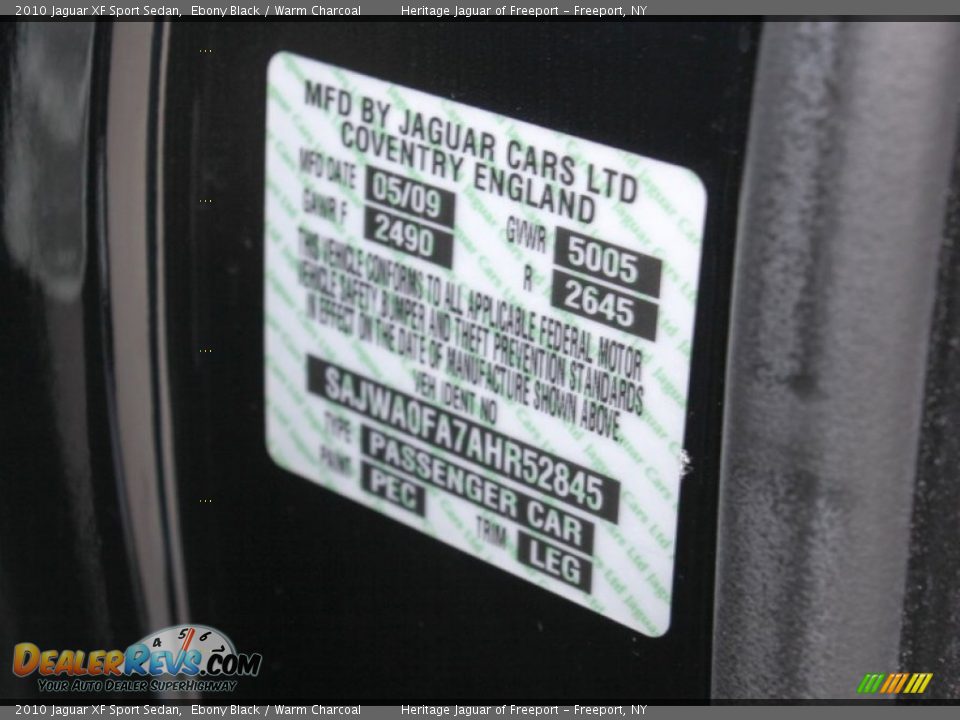 2010 Jaguar XF Sport Sedan Ebony Black / Warm Charcoal Photo #30