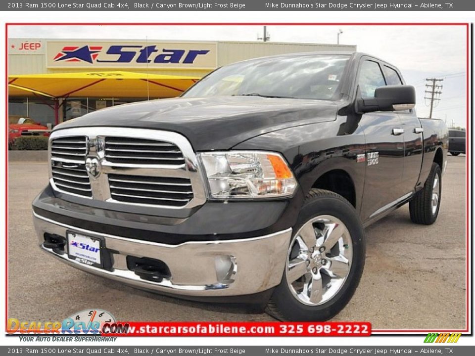 2013 Ram 1500 Lone Star Quad Cab 4x4 Black / Canyon Brown/Light Frost Beige Photo #1
