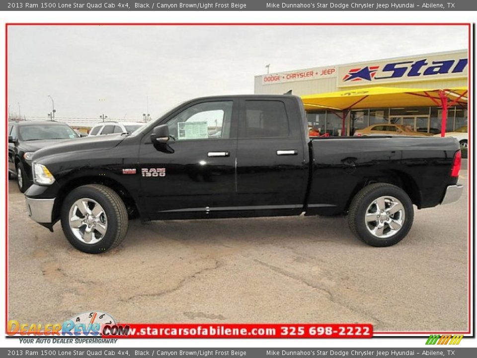 2013 Ram 1500 Lone Star Quad Cab 4x4 Black / Canyon Brown/Light Frost Beige Photo #3