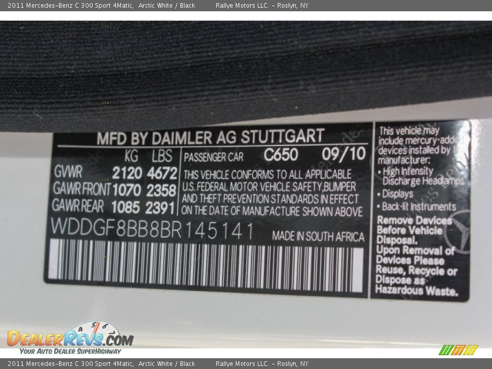 2011 Mercedes-Benz C 300 Sport 4Matic Arctic White / Black Photo #19