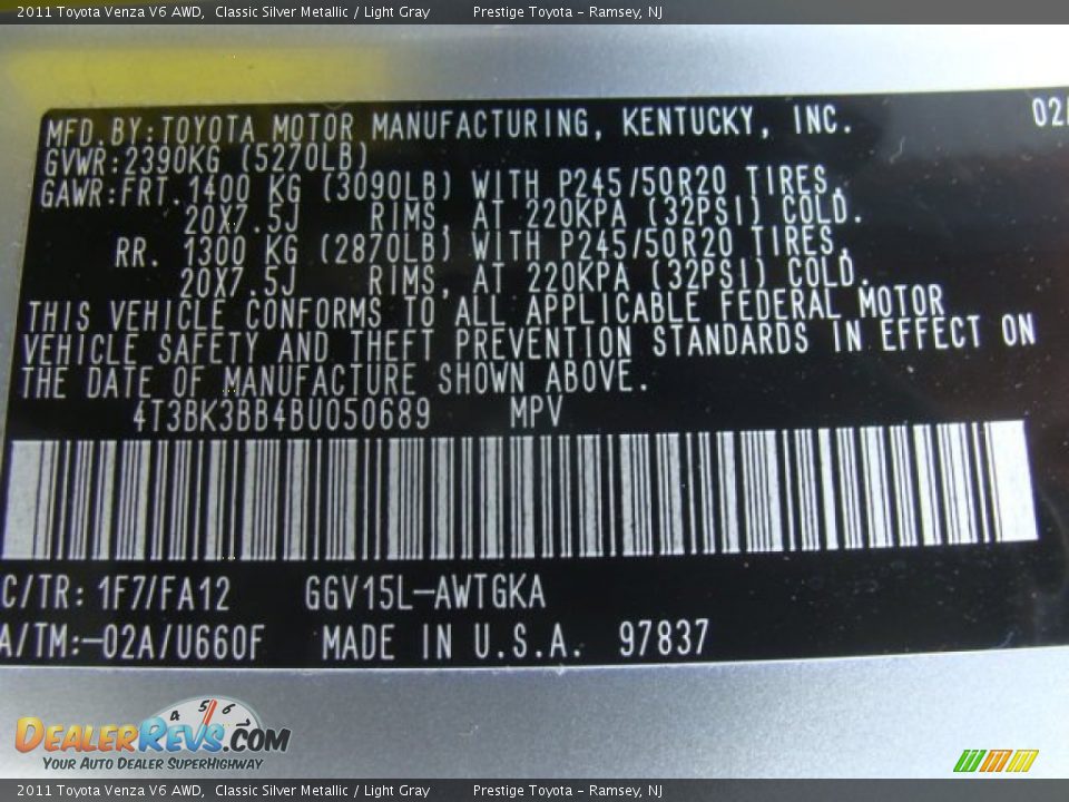 2011 Toyota Venza V6 AWD Classic Silver Metallic / Light Gray Photo #15
