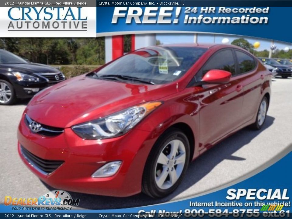 2012 Hyundai Elantra GLS Red Allure / Beige Photo #1