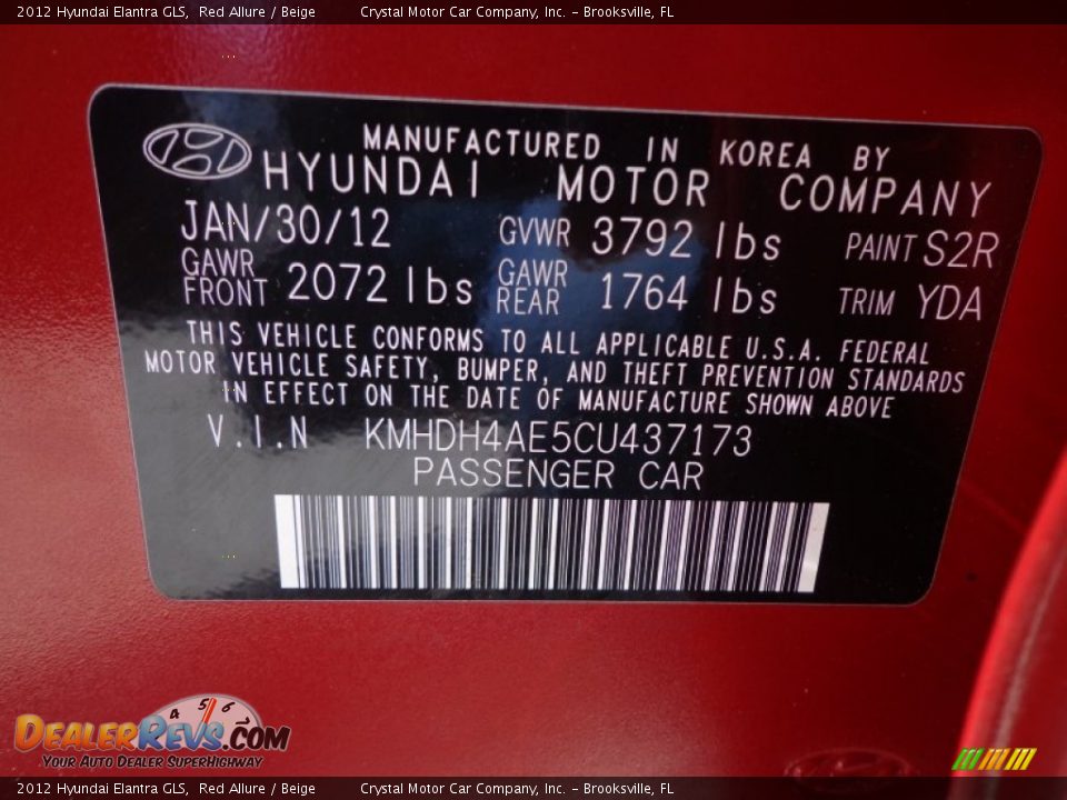 2012 Hyundai Elantra GLS Red Allure / Beige Photo #17