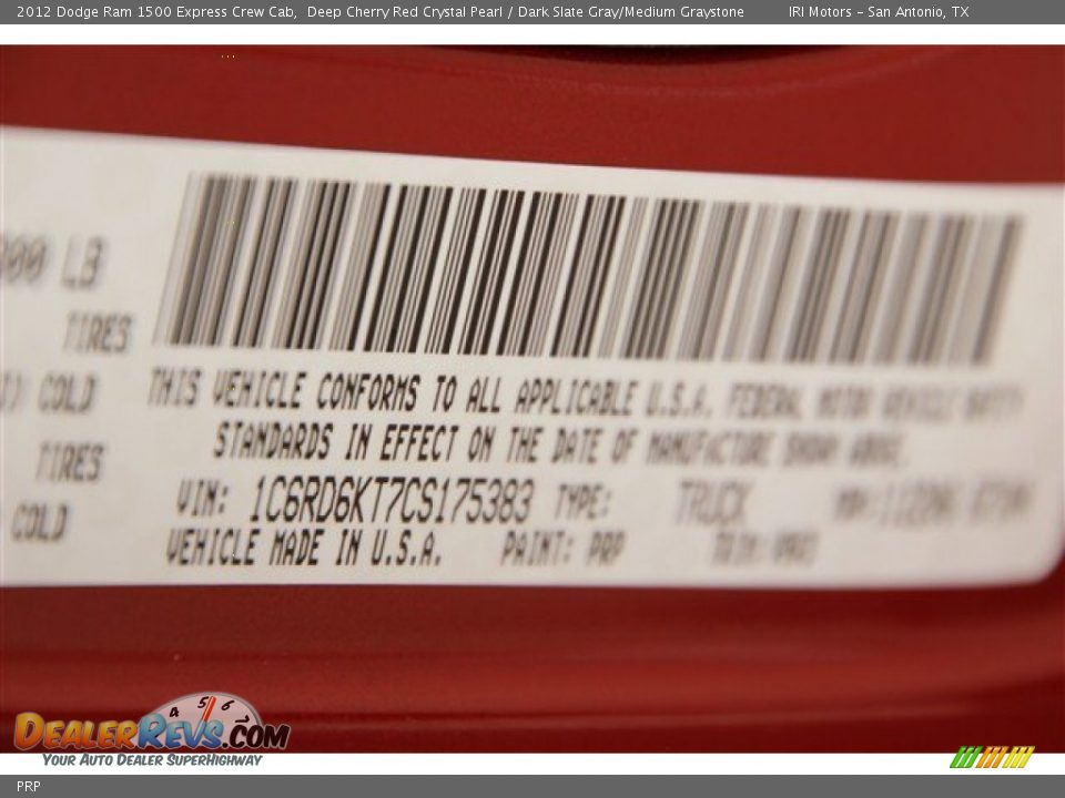 Dodge Color Code PRP Deep Cherry Red Crystal Pearl