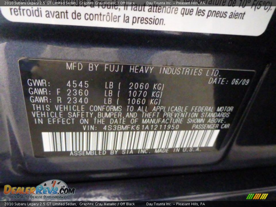 2010 Subaru Legacy 2.5 GT Limited Sedan Graphite Gray Metallic / Off Black Photo #19