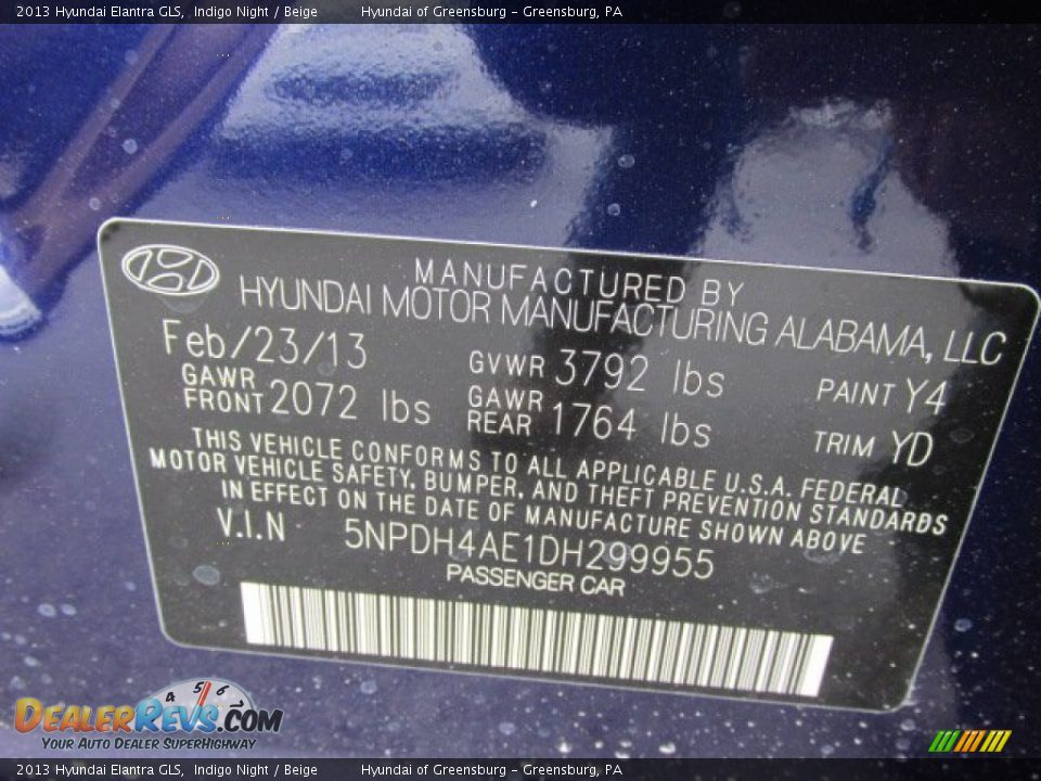 2013 Hyundai Elantra GLS Indigo Night / Beige Photo #10