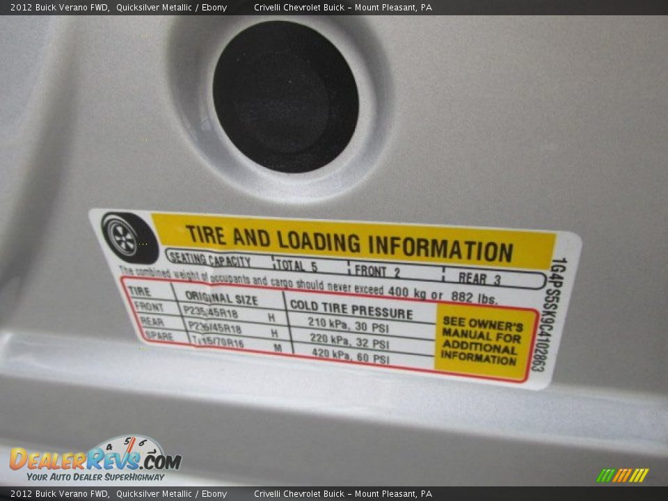 2012 Buick Verano FWD Quicksilver Metallic / Ebony Photo #36