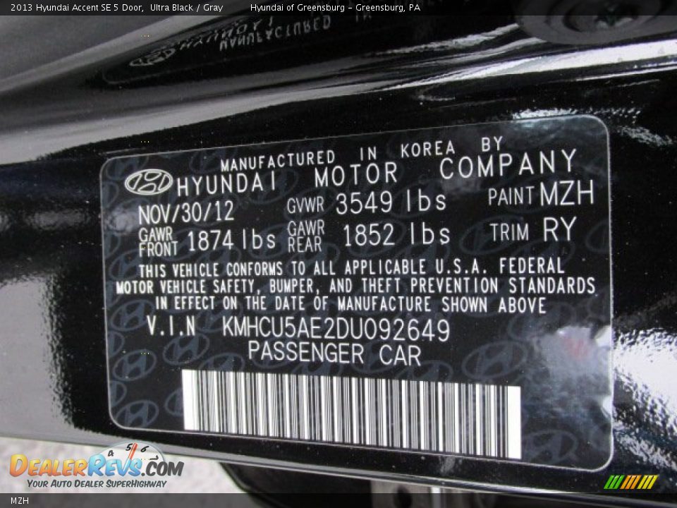Hyundai Color Code MZH Ultra Black