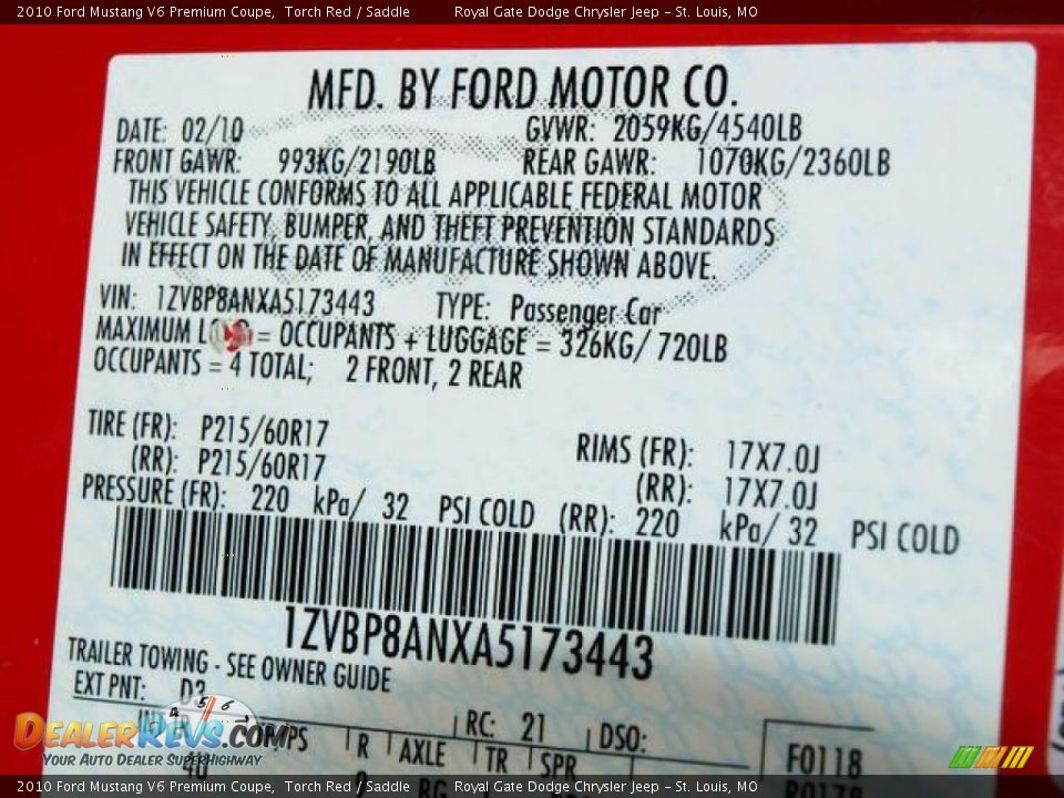 2010 Ford Mustang V6 Premium Coupe Torch Red / Saddle Photo #5