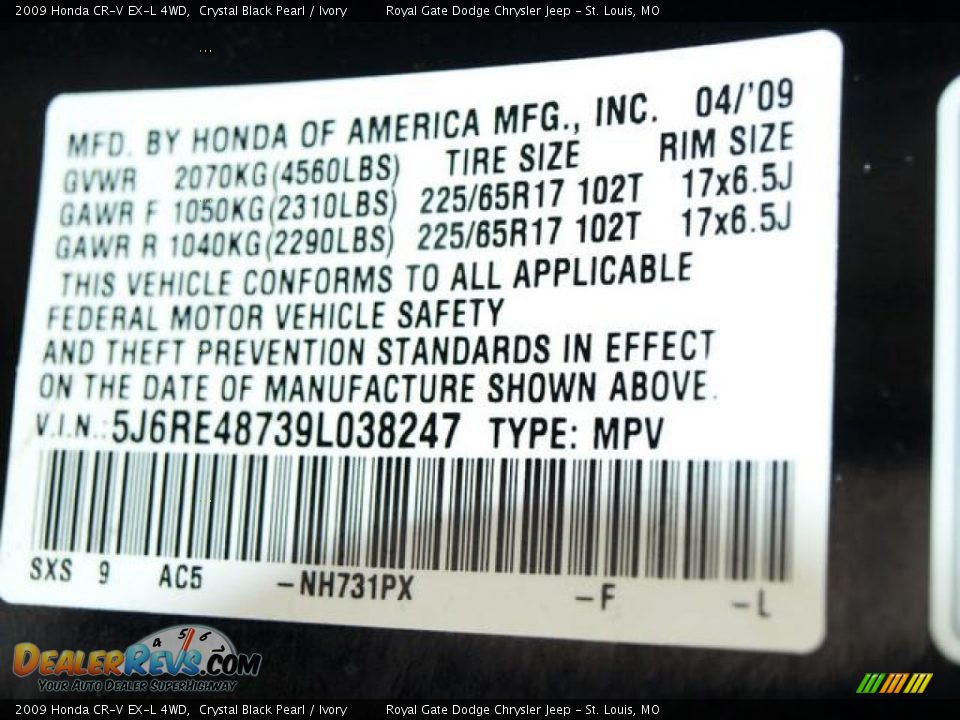 2009 Honda CR-V EX-L 4WD Crystal Black Pearl / Ivory Photo #17