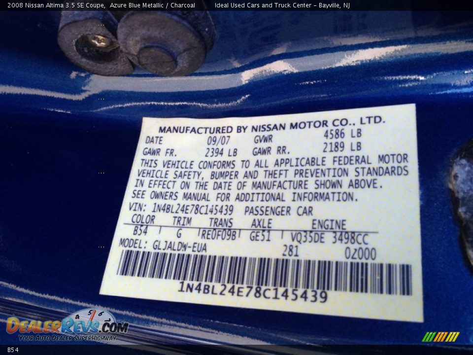 Nissan Color Code B54 Azure Blue Metallic