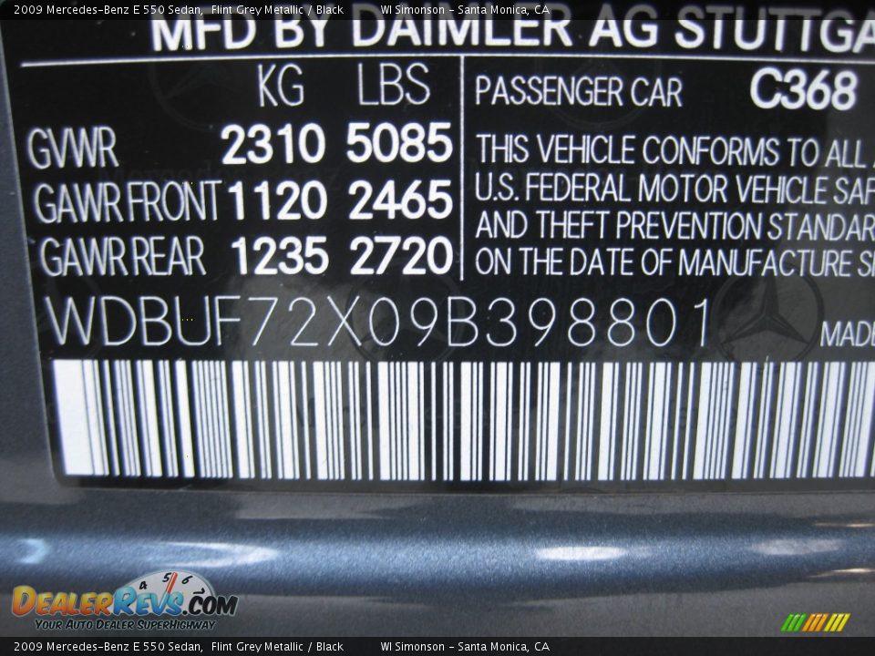 2009 Mercedes-Benz E 550 Sedan Flint Grey Metallic / Black Photo #35