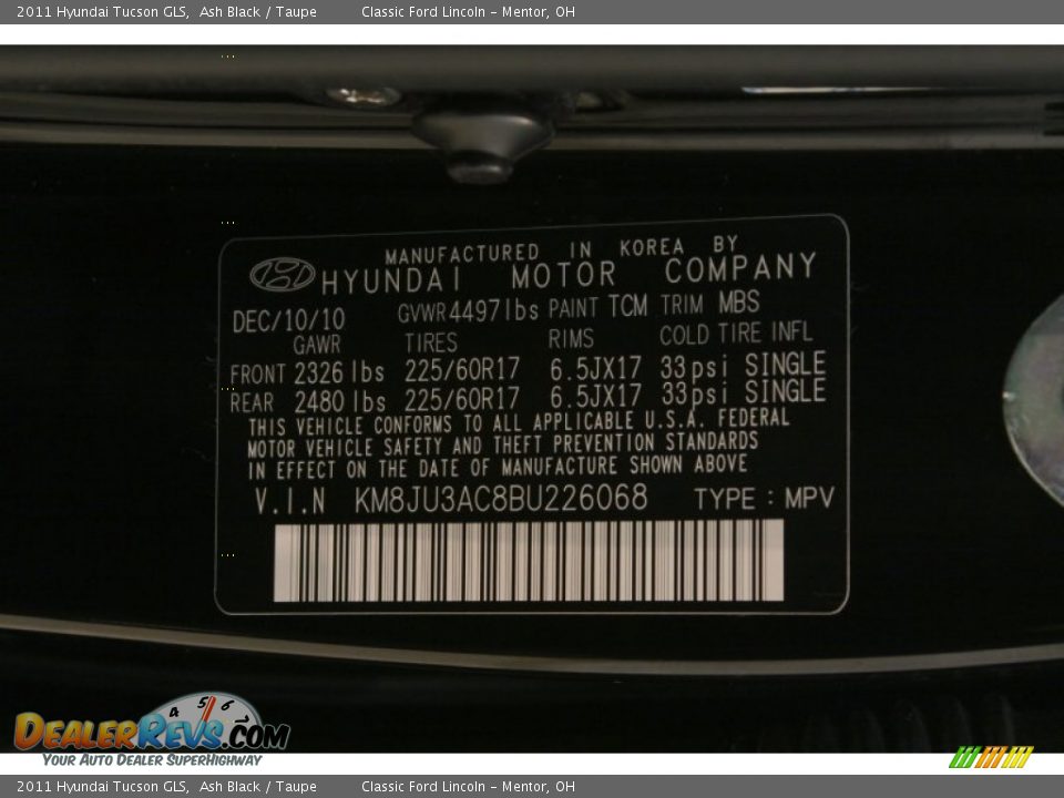 2011 Hyundai Tucson GLS Ash Black / Taupe Photo #23