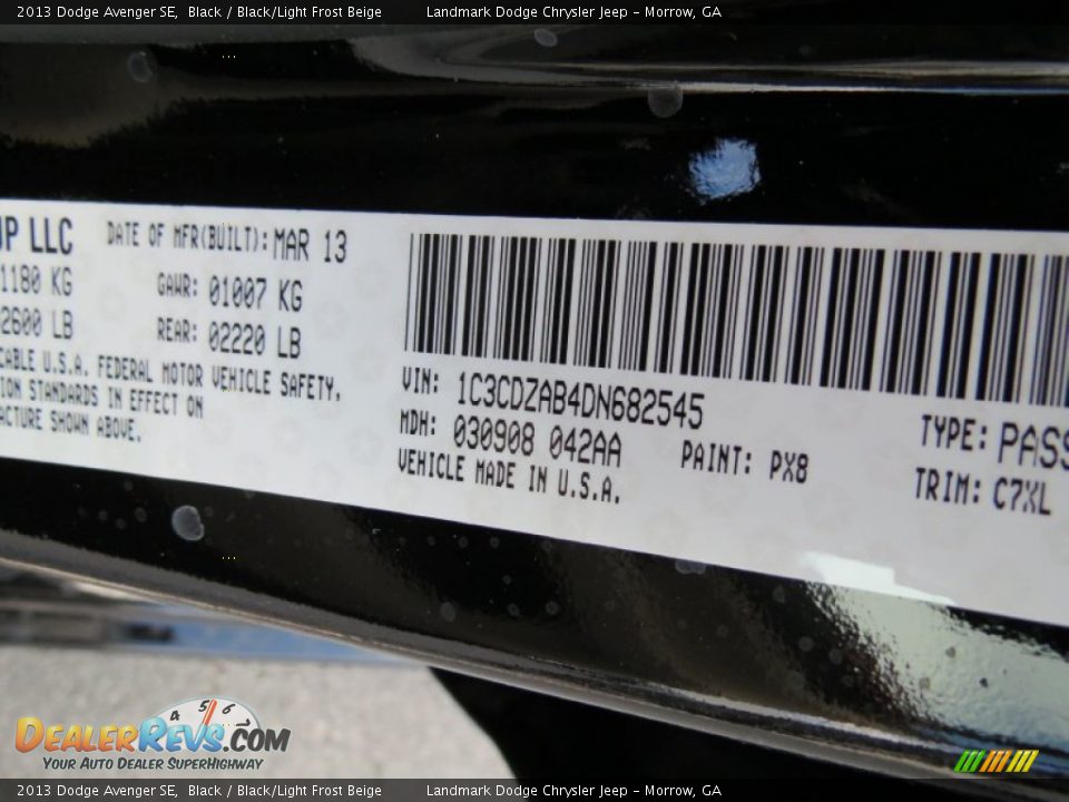 2013 Dodge Avenger SE Black / Black/Light Frost Beige Photo #10