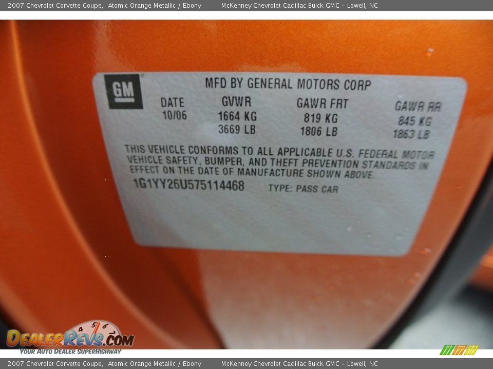 2007 Chevrolet Corvette Coupe Atomic Orange Metallic / Ebony Photo #7
