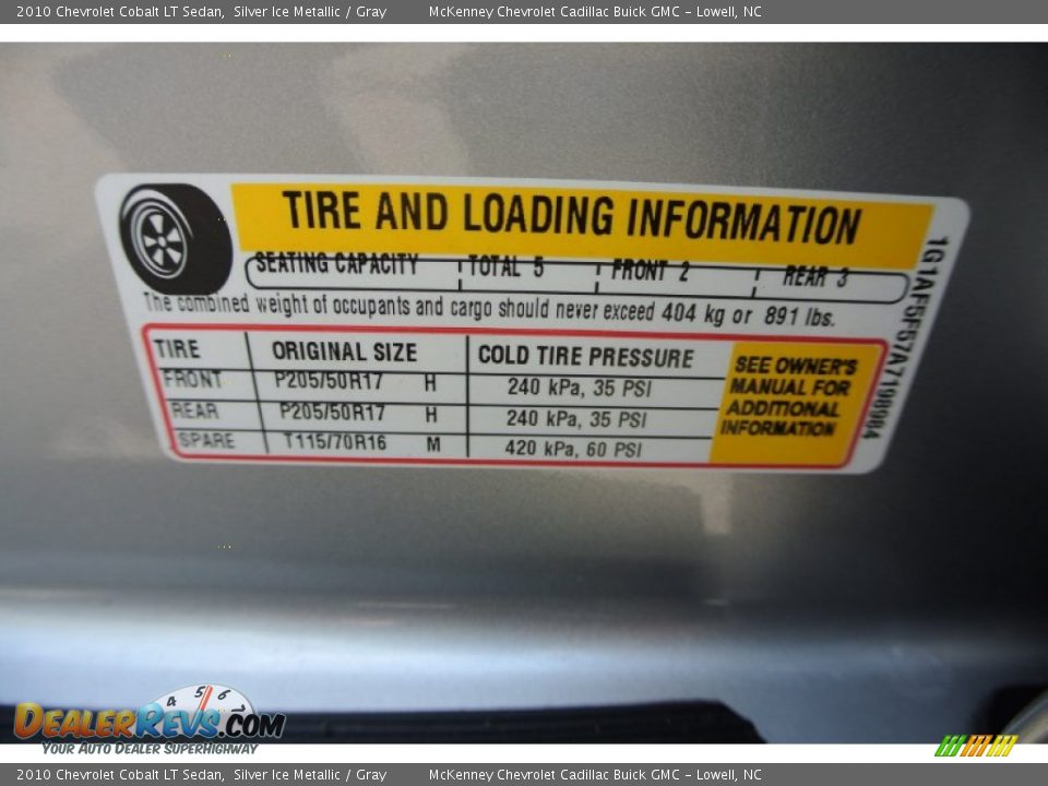 2010 Chevrolet Cobalt LT Sedan Silver Ice Metallic / Gray Photo #7