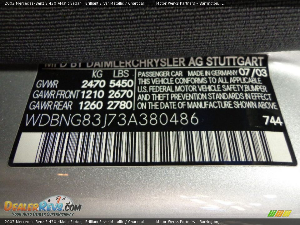 2003 Mercedes-Benz S 430 4Matic Sedan Brilliant Silver Metallic / Charcoal Photo #26