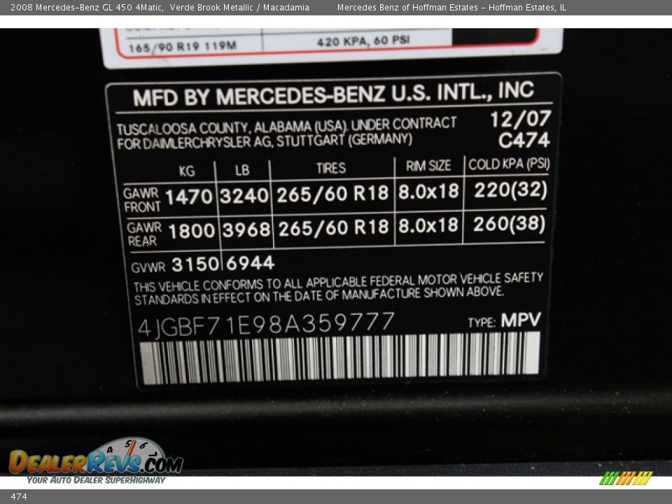 Mercedes-Benz Color Code 474 Verde Brook Metallic