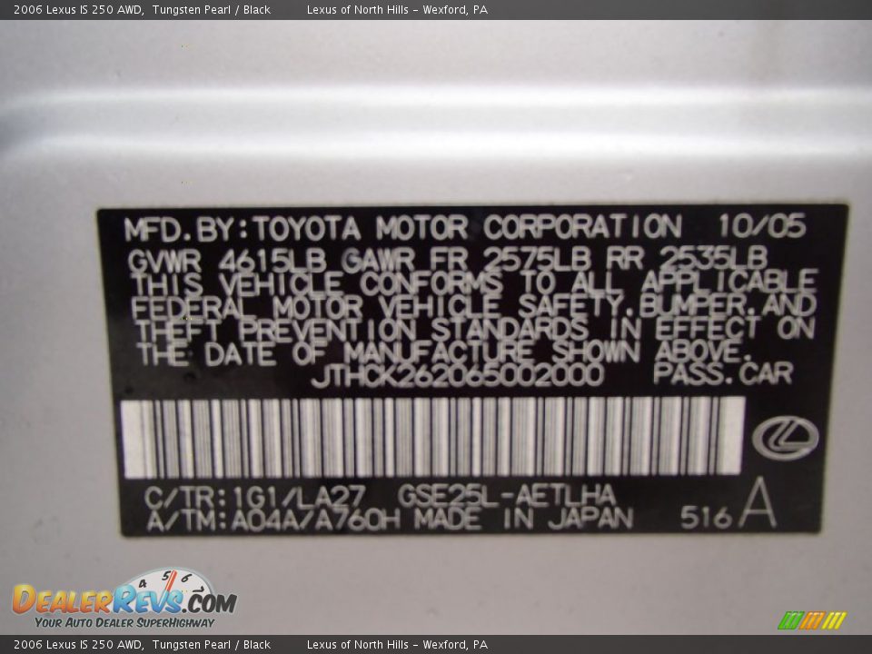 2006 Lexus IS 250 AWD Tungsten Pearl / Black Photo #20