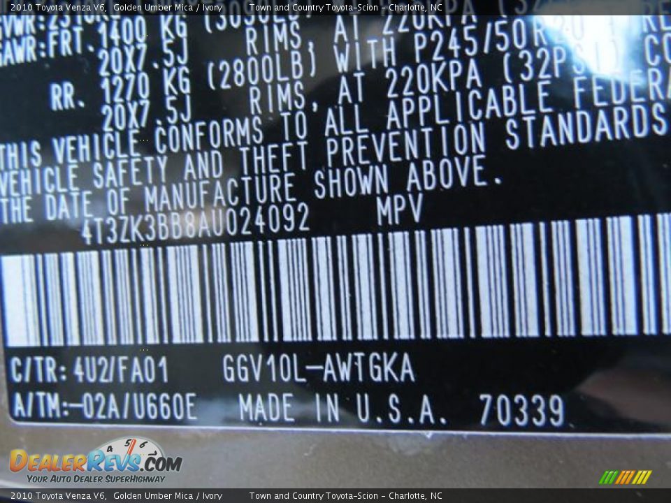 2010 Toyota Venza V6 Golden Umber Mica / Ivory Photo #10