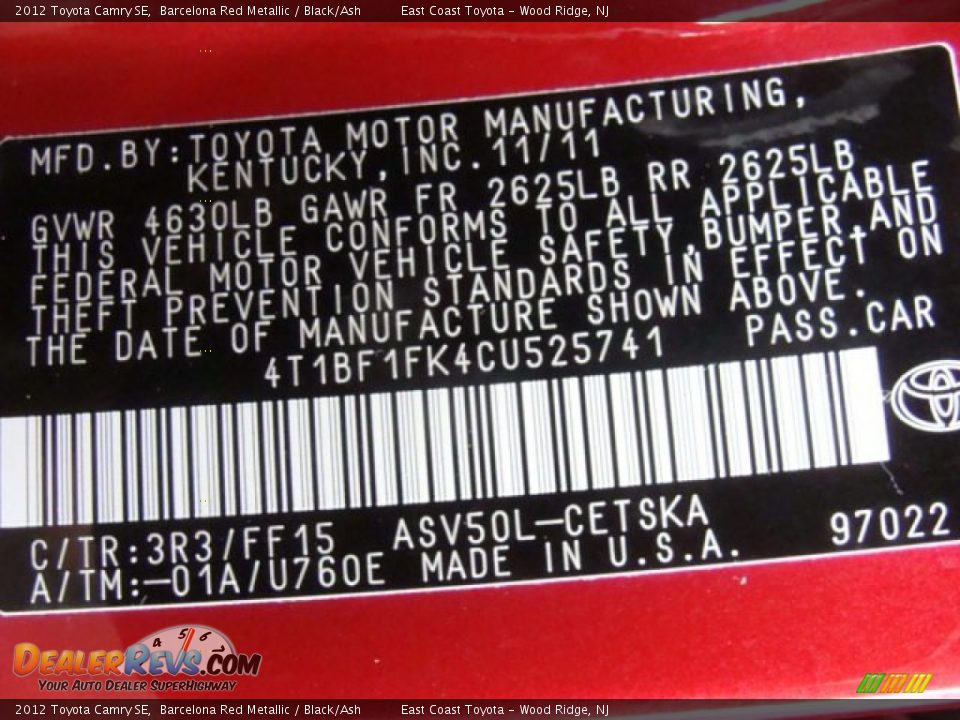 2012 Toyota Camry SE Barcelona Red Metallic / Black/Ash Photo #15