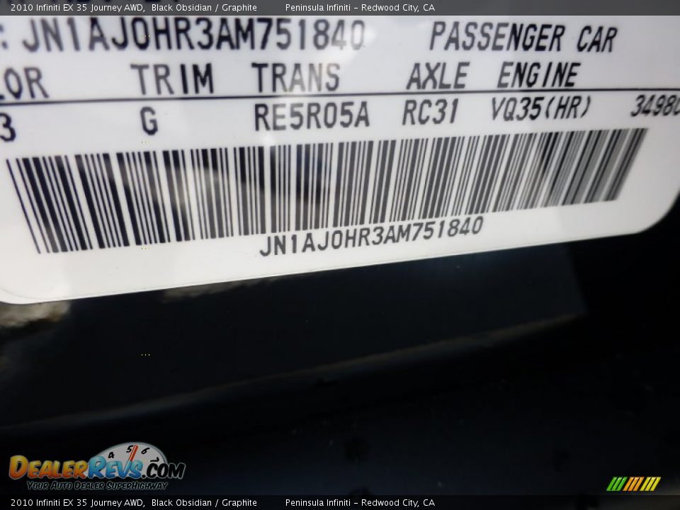 2010 Infiniti EX 35 Journey AWD Black Obsidian / Graphite Photo #10