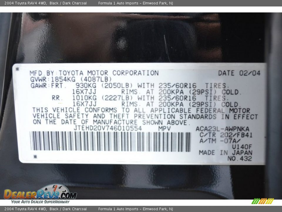 2004 Toyota RAV4 4WD Black / Dark Charcoal Photo #24