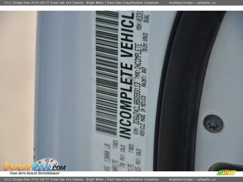 2011 Dodge Ram 3500 HD ST Crew Cab 4x4 Chassis Bright White / Dark Slate Gray/Medium Graystone Photo #20