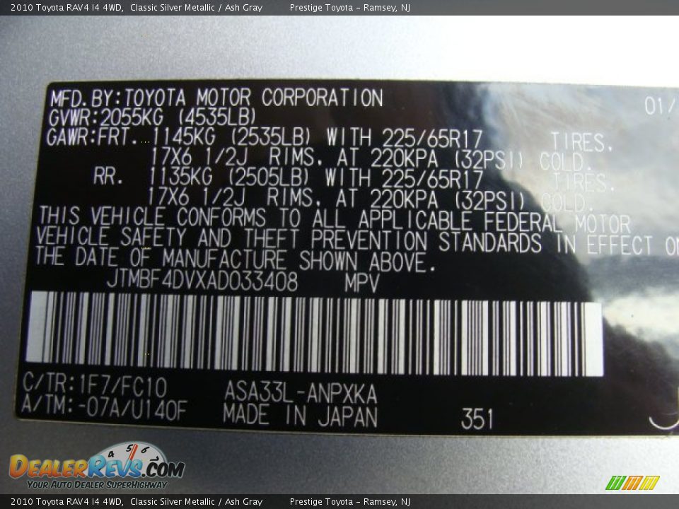 2010 Toyota RAV4 I4 4WD Classic Silver Metallic / Ash Gray Photo #15