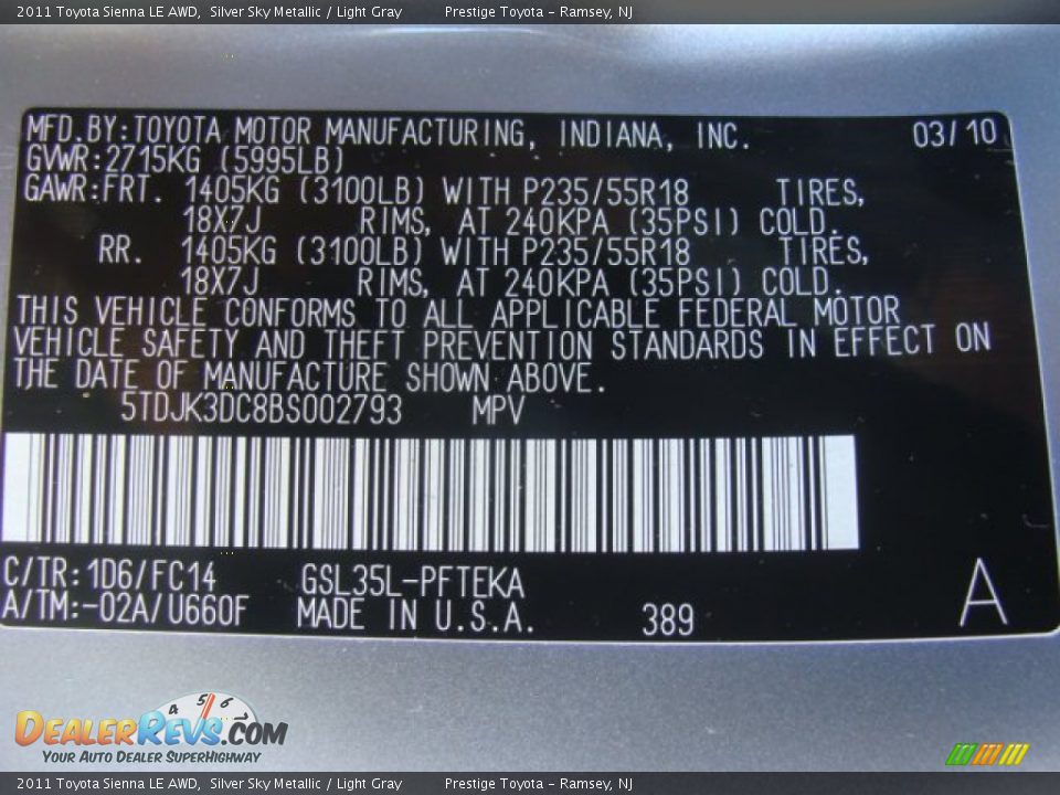 2011 Toyota Sienna LE AWD Silver Sky Metallic / Light Gray Photo #15