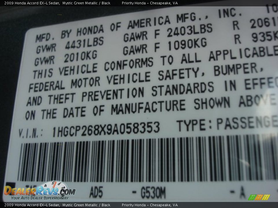 2009 Honda Accord EX-L Sedan Mystic Green Metallic / Black Photo #29