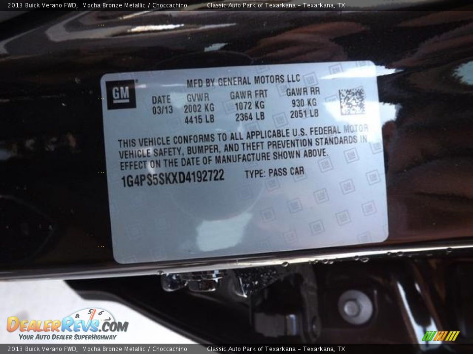2013 Buick Verano FWD Mocha Bronze Metallic / Choccachino Photo #34