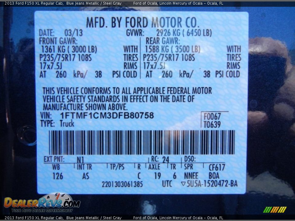 2013 Ford F150 XL Regular Cab Blue Jeans Metallic / Steel Gray Photo #11