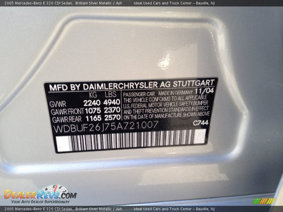 2005 Mercedes-Benz E 320 CDI Sedan Brilliant Silver Metallic / Ash Photo #26